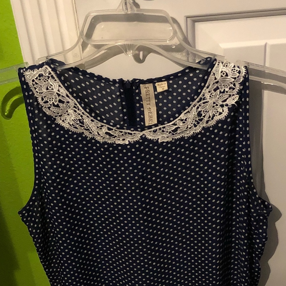 Women’s Navy Blue and White Polka Dot Tanktop